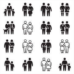 Family and Couple Minimalist Vector Icons Set