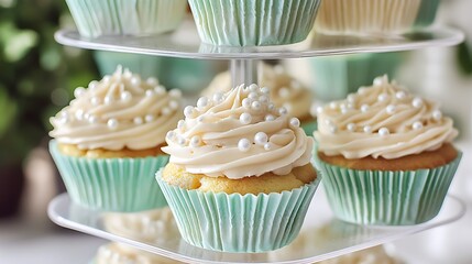 Elegant Vanilla Bean Cupcakes with Creamy Buttercream Frosting and Pearl Decorations