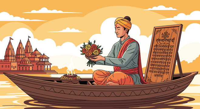 River Ritual: A serene depiction of devotion on the sacred waters of Varanasi