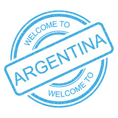 Welcome to Argentina, light blue vintage travel grunge rubber stamp on transparent background, vector illustration