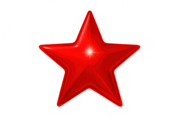 Red star 3d rendering symbol with shiny glossy surface, representing quality, award, and premium success on transparent background