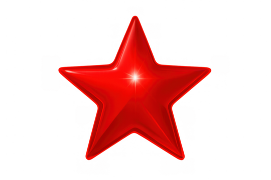 Red star 3d rendering symbol with shiny glossy surface, representing quality, award, and premium success on transparent background
