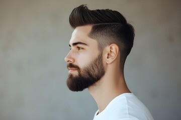 Handsome Man with Textured Hair on Top, Undercut and Full Grown Beard