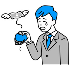 金欠で嘆くスーツの男性