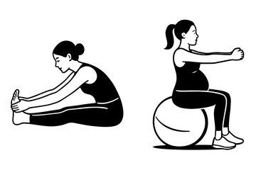 vector of pregnant women's exercise and yoga