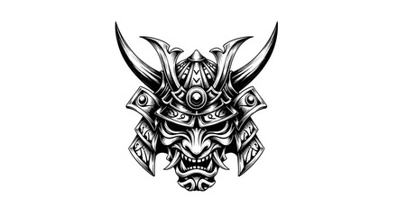Obraz premium Samurai mask drawing japanese warrior illustration traditional armor sketch vector design japan culture art