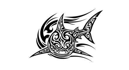 Obraz premium Tribal shark tattoo design vector illustration predatory sea animal marine life ocean predator dangerous fish art