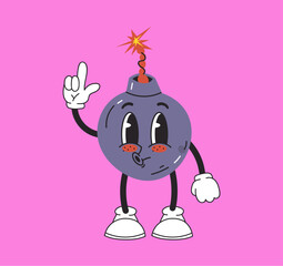 Retro style cartoon bomb characters isolated set. Vector graphic design illustration	