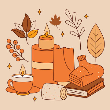Autumn Cozy Home Line Art Vector | Minimal Fall Outline Illustration | Warm Seasonal Design&rdquo;