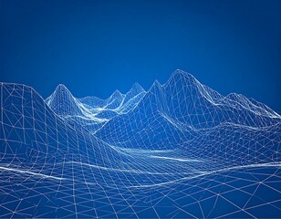 A white wireframe topographical map against a vibrant blue gradient