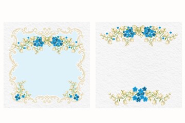 Minimalist blue floral 50th birthday invitation with paper texture background and watercolor floral artwork. Perfect for elegant celebrations — lettering or text can be added by the customer.