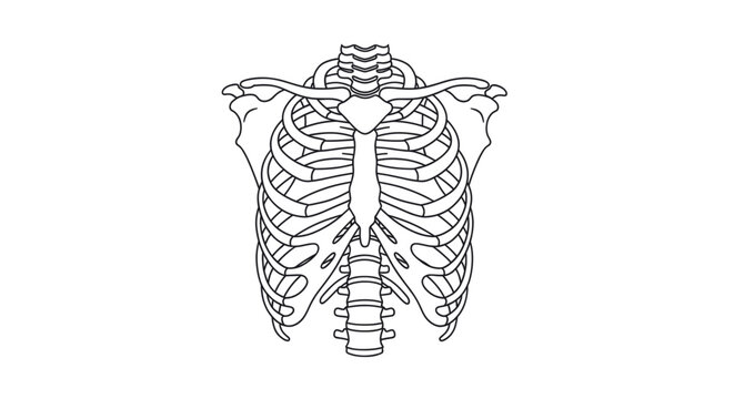 Human rib cage symbolizing anatomy, healthcare, and medical diagnostics. Line art vector illustration, isolated on a transparent background