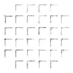 Set Hand Draw Of Corners Different Shapes Flower Decoration Vector Design Doodle Sketch Style For Wedding And Banner