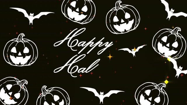 Bats weave through glowing pumpkins in a foggy halloween pattern of spooky wonder - perfect for looping animations, eerie backdrops, horror branding, digital celebrations, and cinematic graphic visual