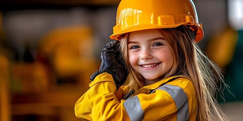 Smiling girl construction worker.