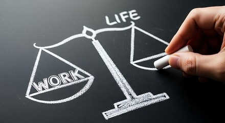 Chalk drawing of a balance scale with the words work and life representing the concept of worklife balance