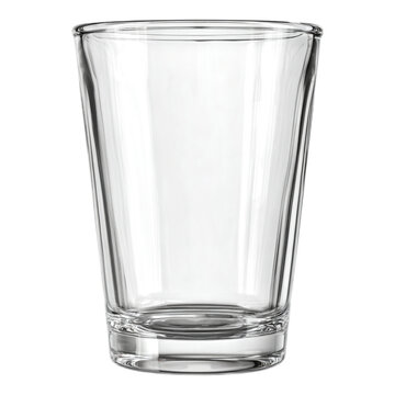 A clear, empty drinking vessel with a slightly flared shape, set against a black background