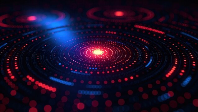 Abstract digital technology background with red and blue lights.