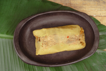 Colombian tamale recipe with steamed banana leaves