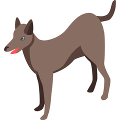 Brown Dog Standing with Tongue Out and Blue Eyes on Transparent Background
