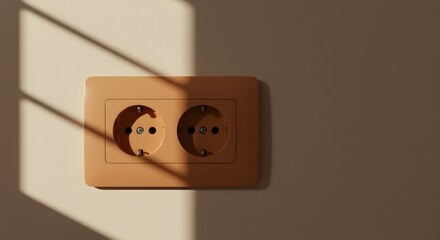 Warm Tone Electrical Outlet with Natural Light and Shadow Patterns on Wall