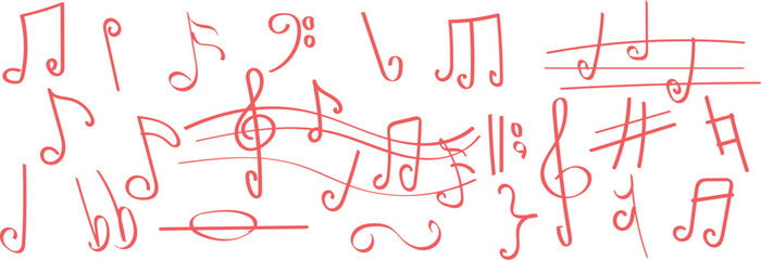 Hand drawn crayon music notes collection lively doodle art with sound elements