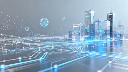 Fototapeta premium Futuristic AI metropolis with neon lights and holographic technology 