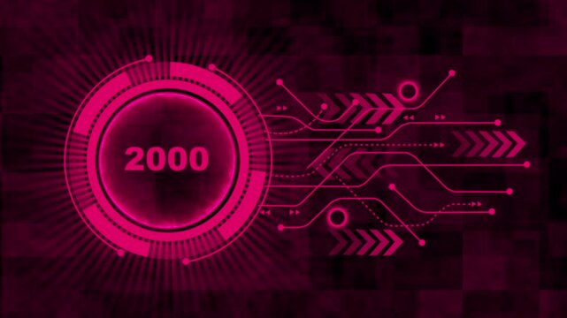 3d text animation 4k video. 2000 text with screen effects of technological failures. Concept of counting years. Past year technology concept on black background. 4k rendering video.