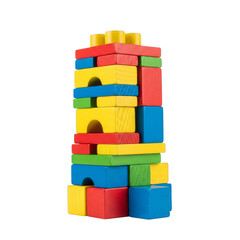 Obraz premium Colorful wooden building blocks tower isolated on a transparent background