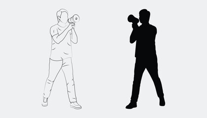 Outline illustration of a man holding a megaphone, representing announcement, protest, communication, and public speaking concepts.