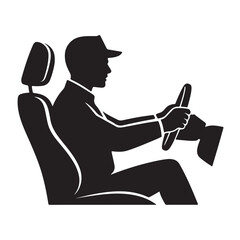 Silhouette of a driver isolated on white background representing transportation, vehicle, and automotive industry