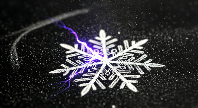 A single, intricately drawn snowflake in white chalk, but it has a small crack, from which a faint glow of purple light emerges