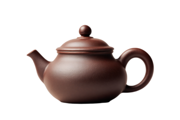 Dark-brown ceramic teapot, smooth, rounded shape