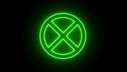 Bright neon green circle with a central X