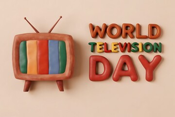 World Television Day Clay Art: Colorful TV Illustration With Bold Text