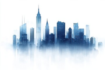 Silhouette of a modern city skyline with skyscrapers on white background