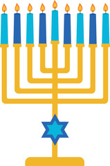Hanukkah menorah with burning candles. Hanukkah menorah icon. Isolated vector illustration.
