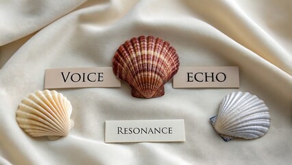 Seashell resting on smooth fabric with concepts of voice and echo