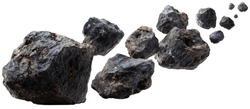 Scattered dark gray rocks against a black background (3)