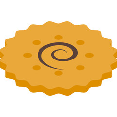 Brown Round Cookie With Swirl Design And Brown Dots Around Center With Jagged Edges On Transparent Background
