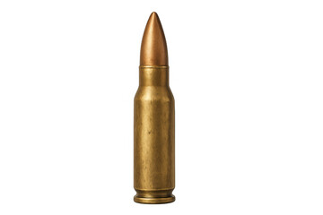 Rifle bullet cartridge. Golden ammunition projectile for firearms, representing military conflict and power with transparent background