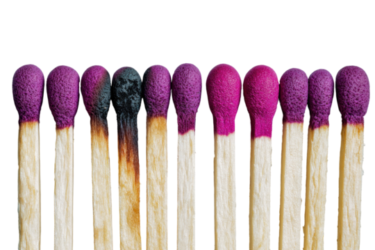 Several burnt matches, various stages of consumption