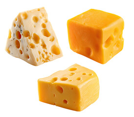 Three cheese wedges, two pale yellow/cream and one orange/yellow