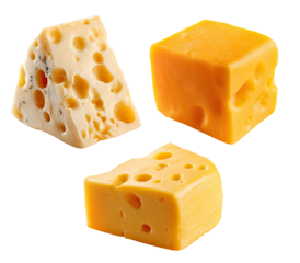 Three cheese wedges, two pale yellow/cream and one orange/yellow