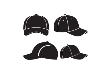 Baseball Cap Silhouette Icon Set Collection of Sport Hat Silhouettes