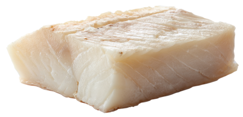 Close-up of a rectangular piece of white fish fillet.  The fillet appears fresh and slightly textured, with visible light-tan lines