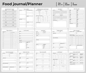 Food journal or planner templates vector illustration EPS 10