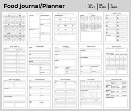 Food journal or planner templates vector illustration EPS 10
