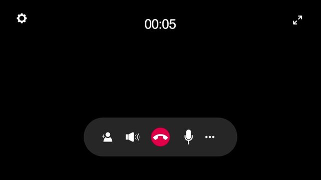 Video call screen and countdown timer animation isolated on black background