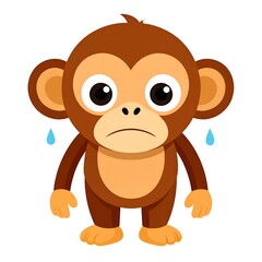 Fototapeta premium Cute cartoon monkey with brown fur, tears, and a sad expression